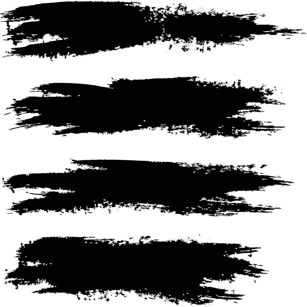 Collection of Four Black Ink Brush Strokes Abstract Art Texture Design Elements vector