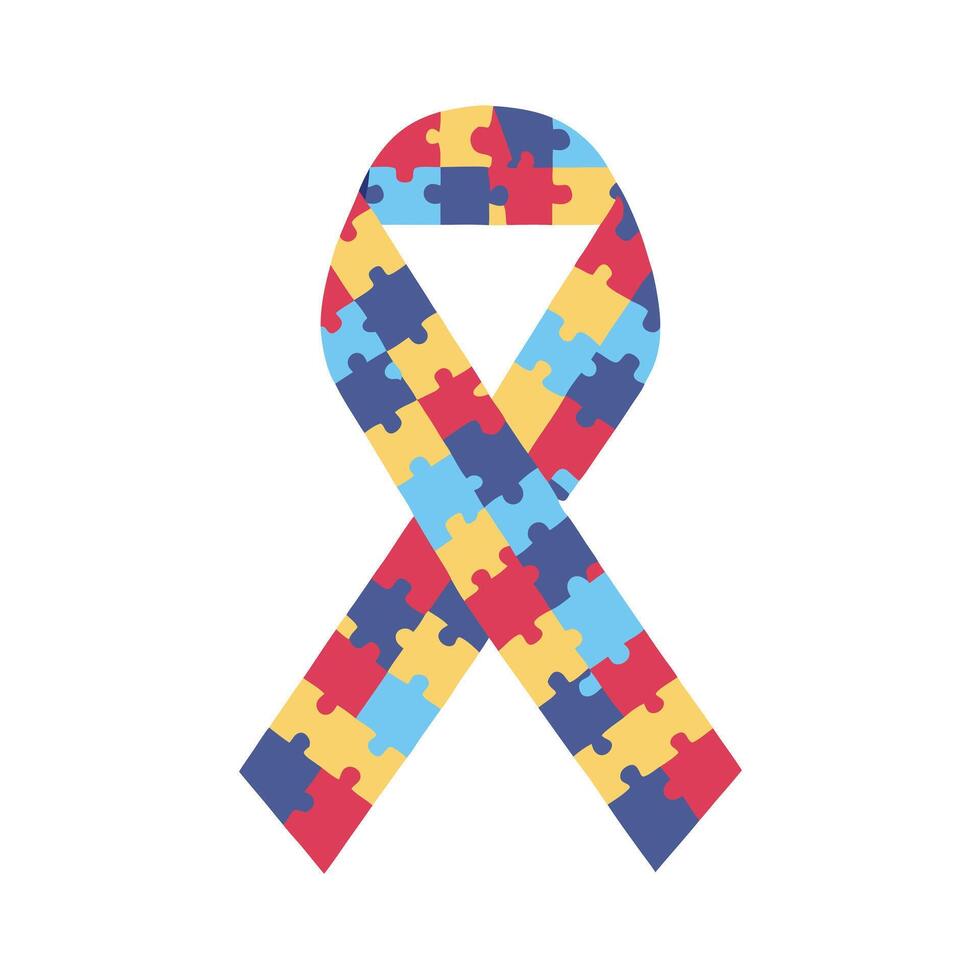 Autism Awareness Ribbon Puzzle Pieces Symbol for Support and Understanding vector