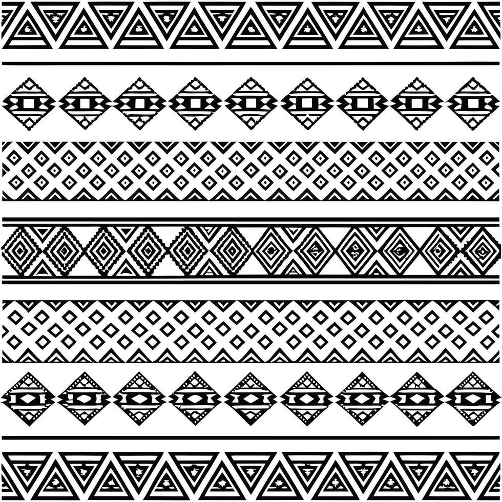 Collection of Black and White Geometric Tribal Ethnic Seamless Borders Patterns vector