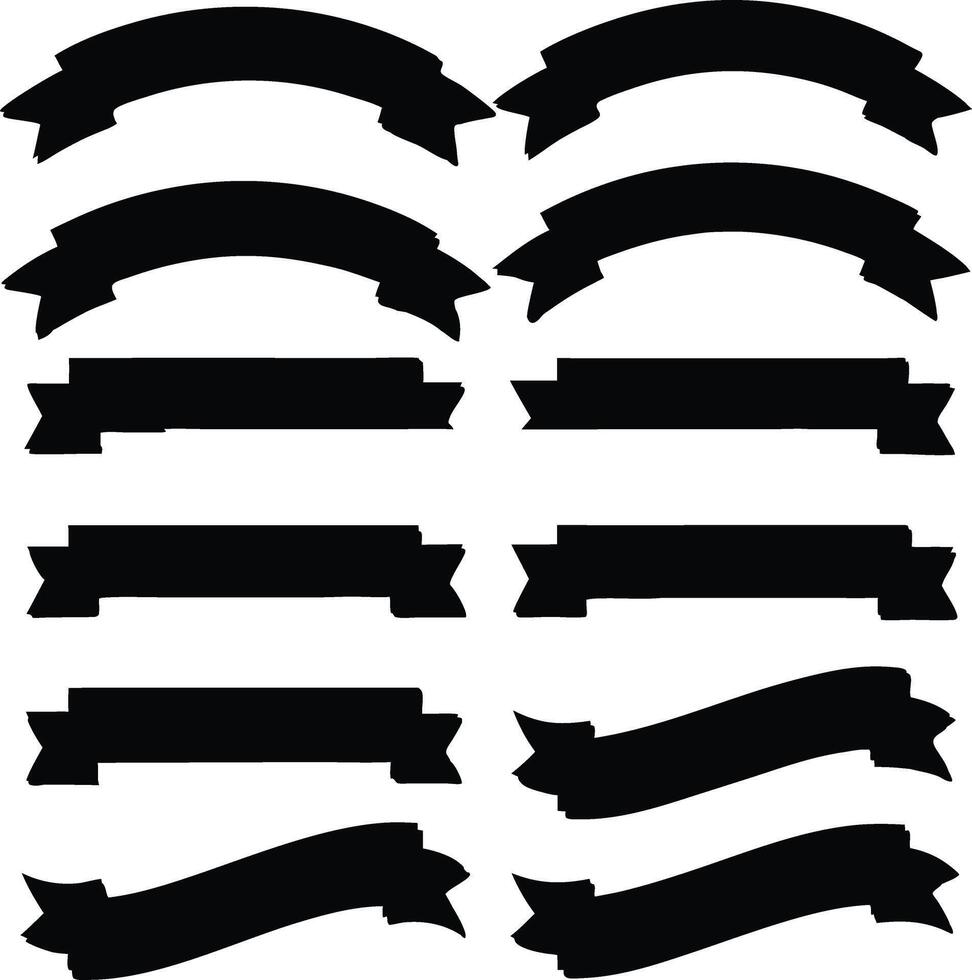 Collection of twelve black and white ribbon banners various shapes and sizes vector