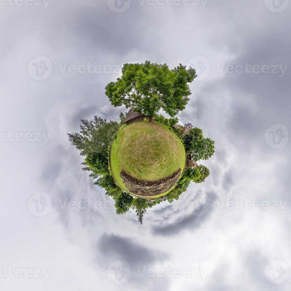 A small planet with a tree and grass photo