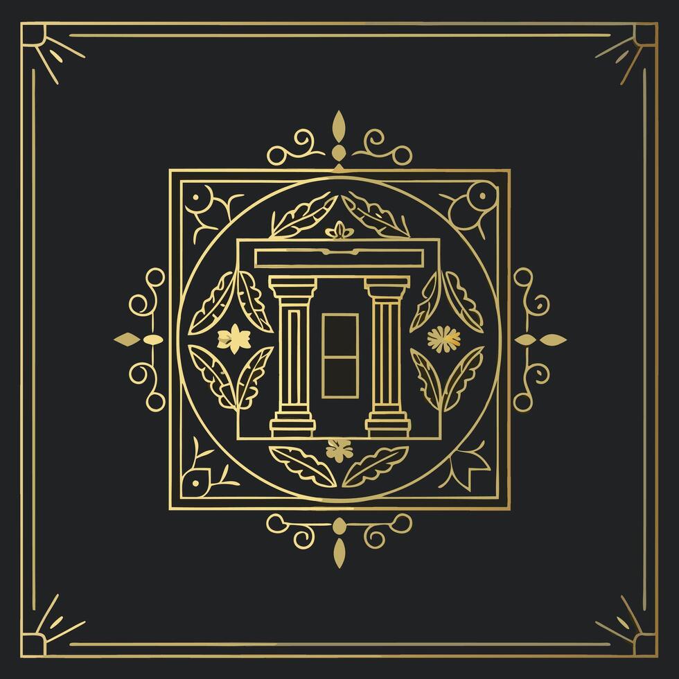 Elegant Golden Gate Design with Ornate Frame and Botanical Elements vector