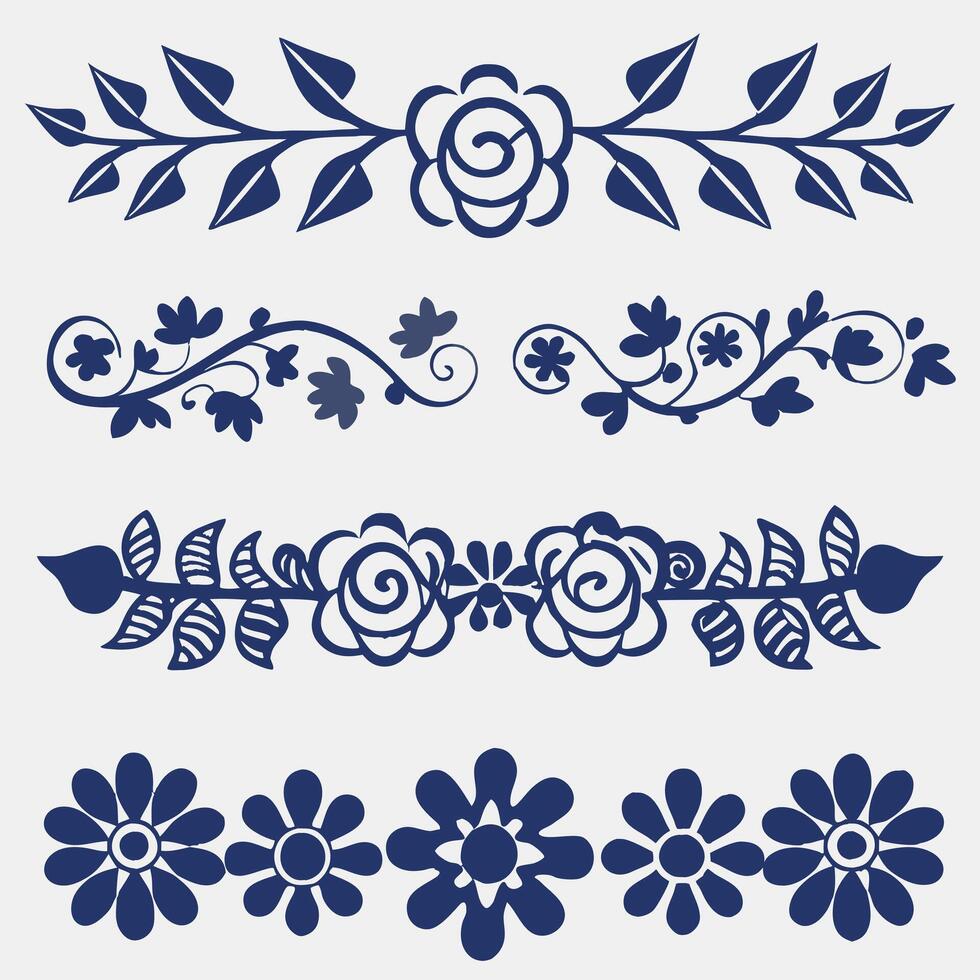 Collection of elegant floral design elements for borders and decorations vector