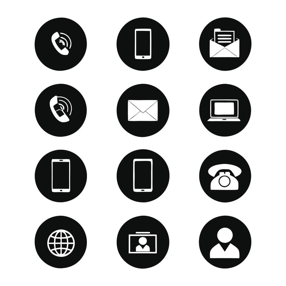 Collection of twelve simple contact icons for websites and applications vector