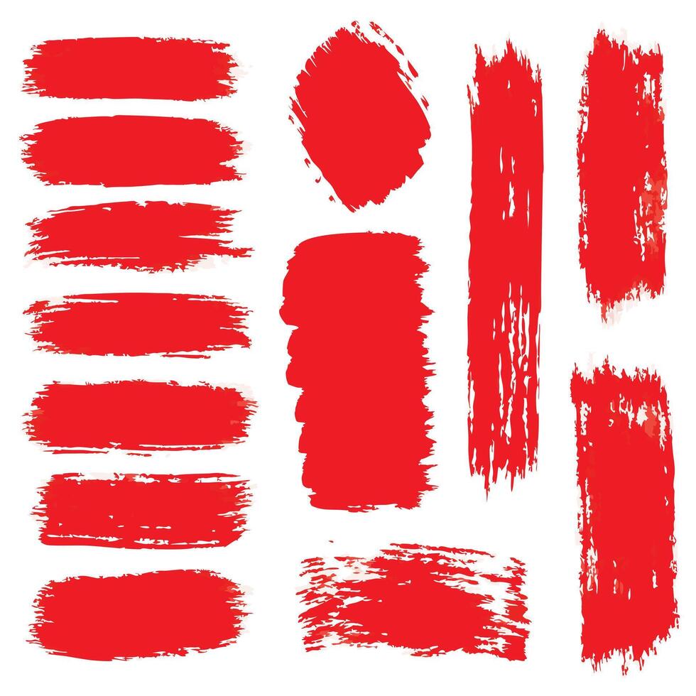 Collection of Red Paint Brush Strokes Abstract Texture Background Design Elements vector