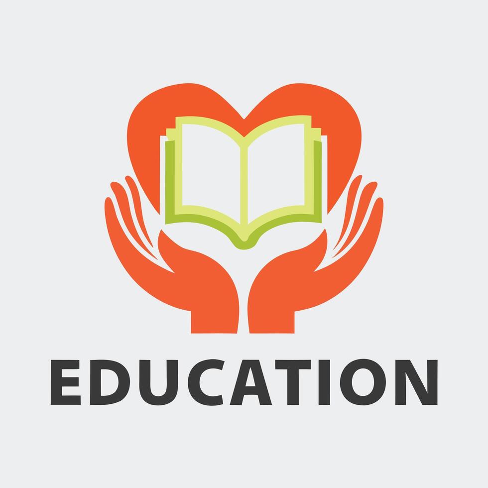Loving Education Hands Holding Book Knowledge Heart Symbol Logo Design vector