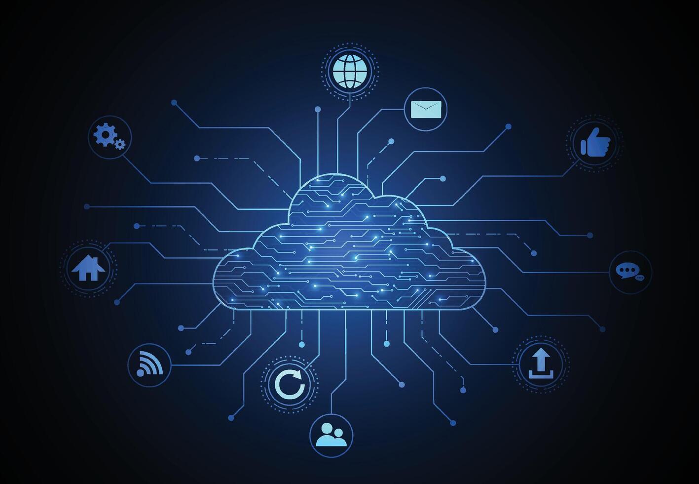 Cloud networking computing connection with internet icons concept circuit design. Digital data transform download and upload. Cloud technology network. illustration vector