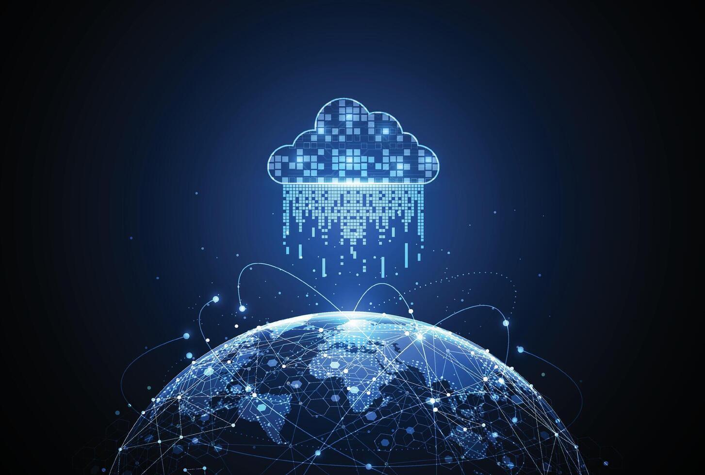Global network connection with cloud. World map point and line composition concept of global business. Illustration vector