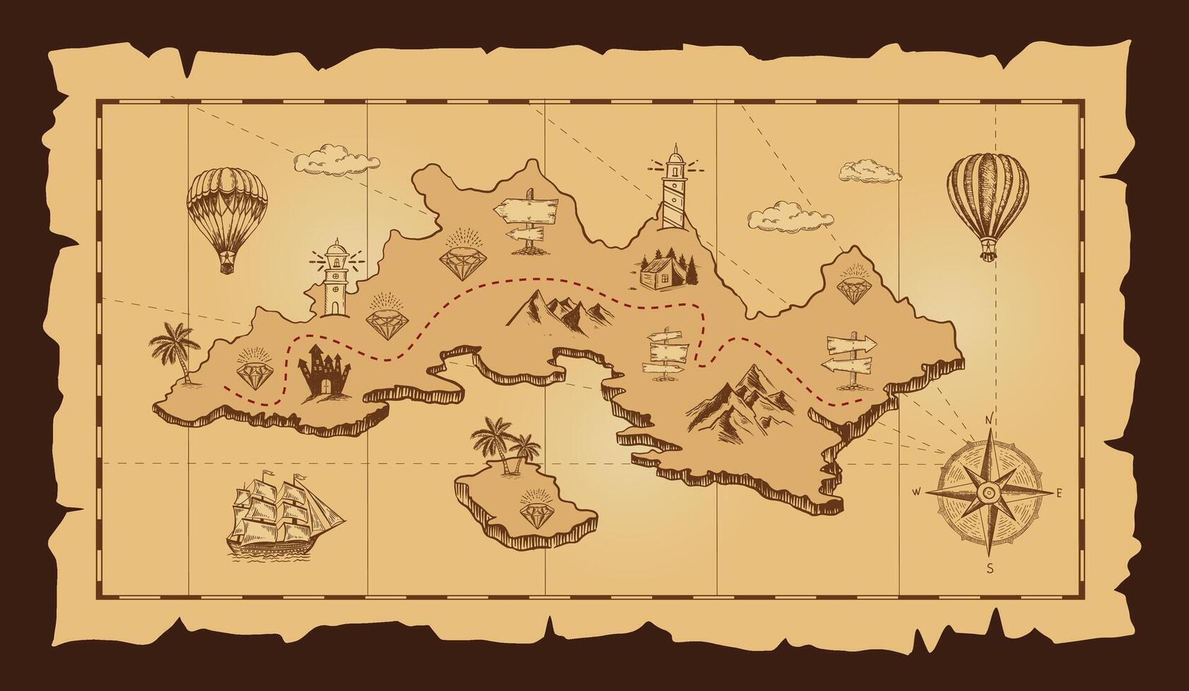 Vintage Treasure Old Map with Compass and Ship vector