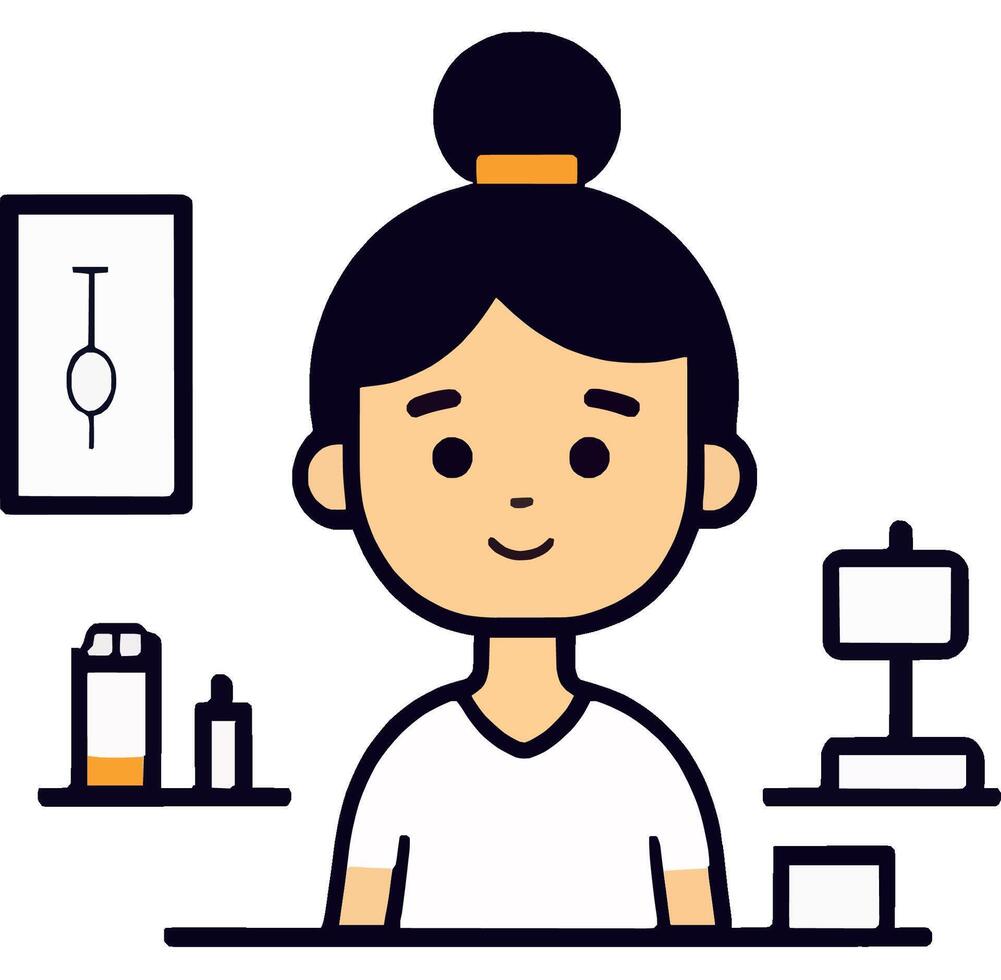 Smiling Woman at Desk with Creative Tools and Decor vector