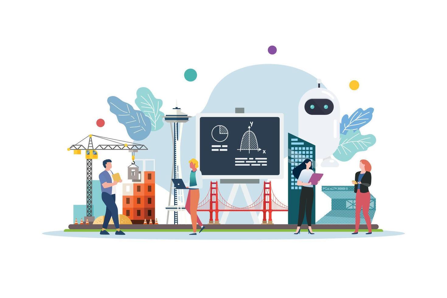 Engineer class with miniature people vector