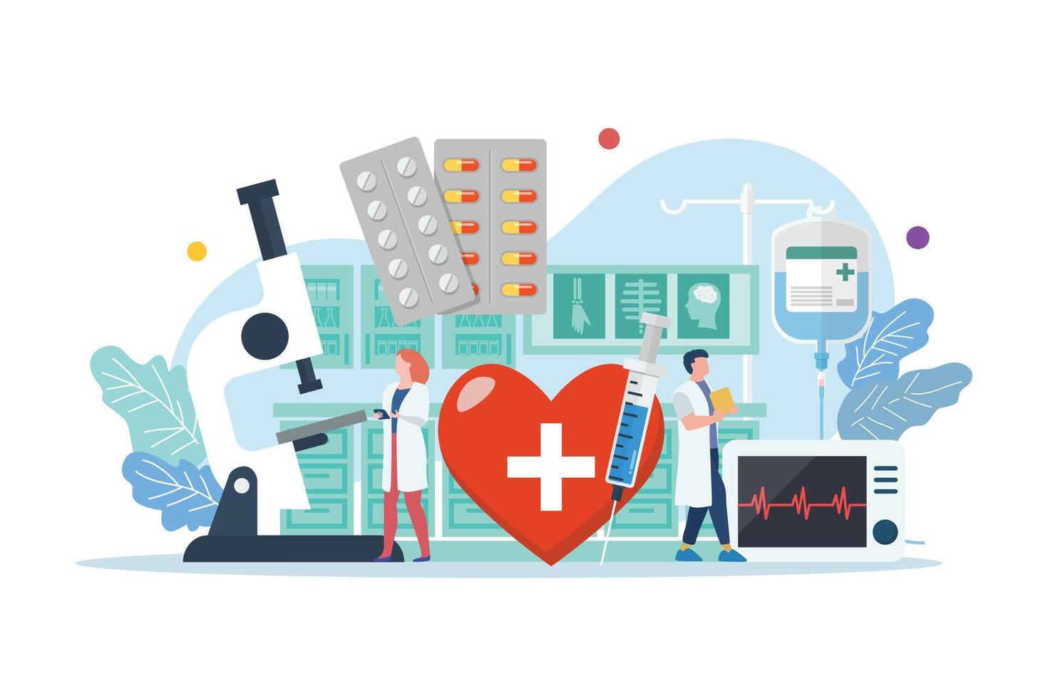 Healthcare scene with miniature people vector
