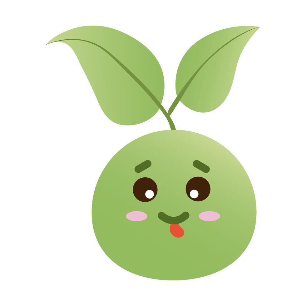 Mischievous green sprout face with joyful emotion, isolated on white background. Illustration EPS 10. vector