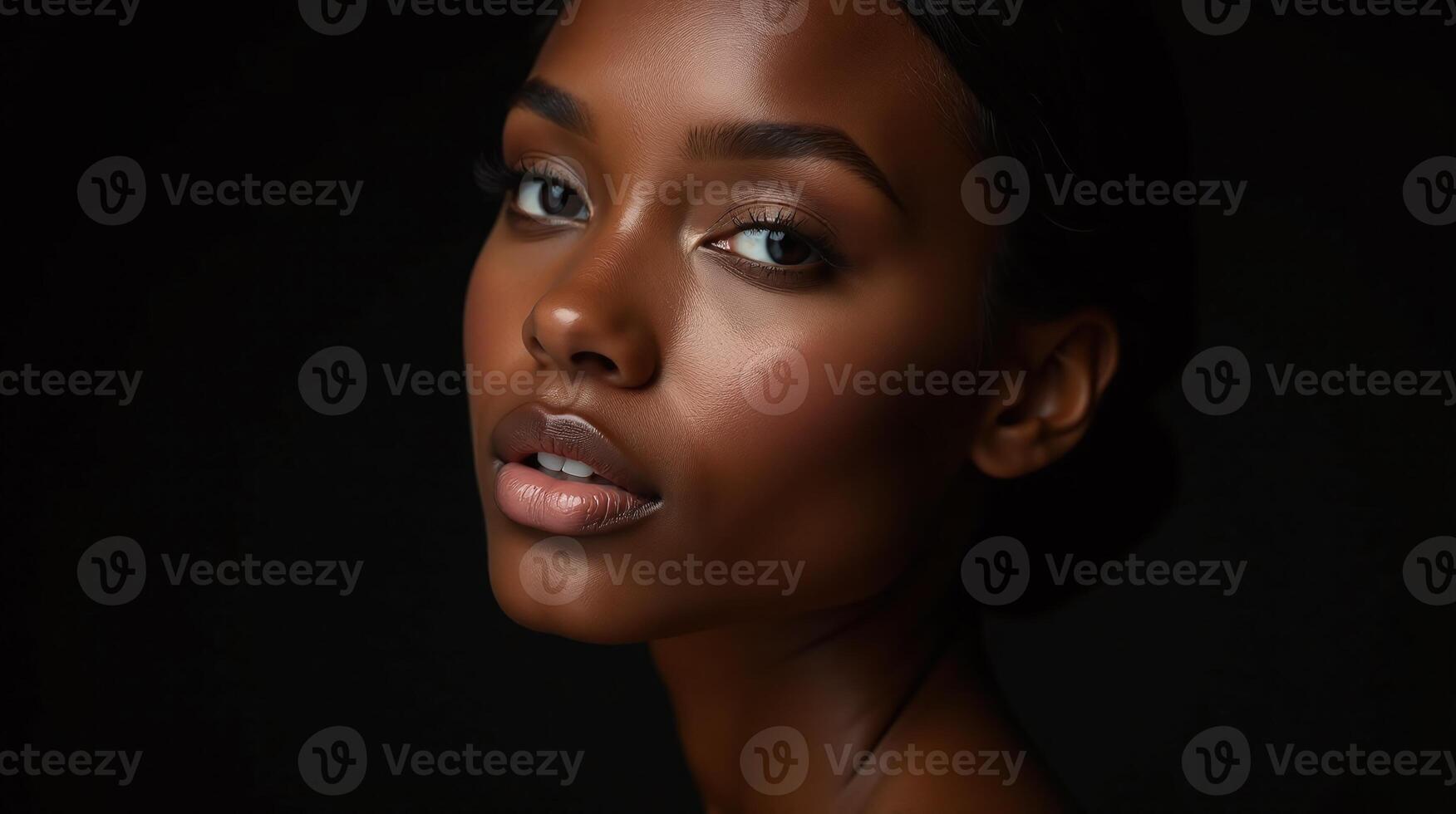 Elegant profile of a person against a dark backdrop. photo
