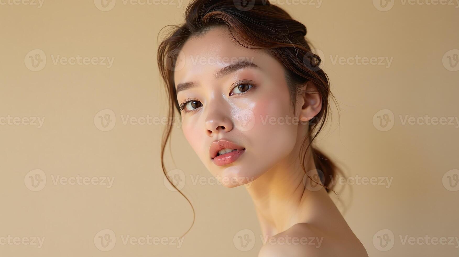 A woman with a soft, ethereal glow in a minimalist setting. photo