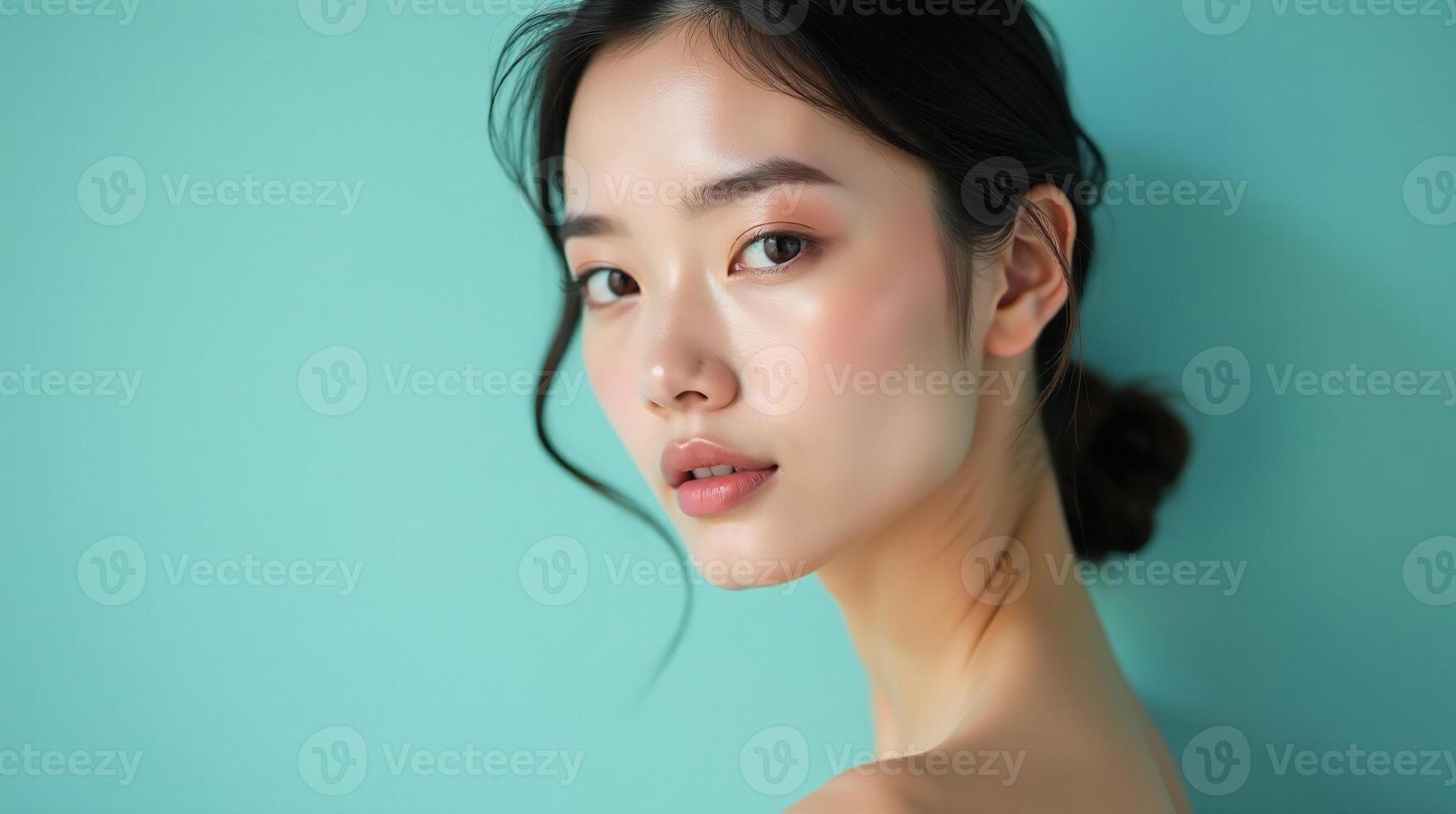 Graceful simplicity against a serene turquoise backdrop. photo