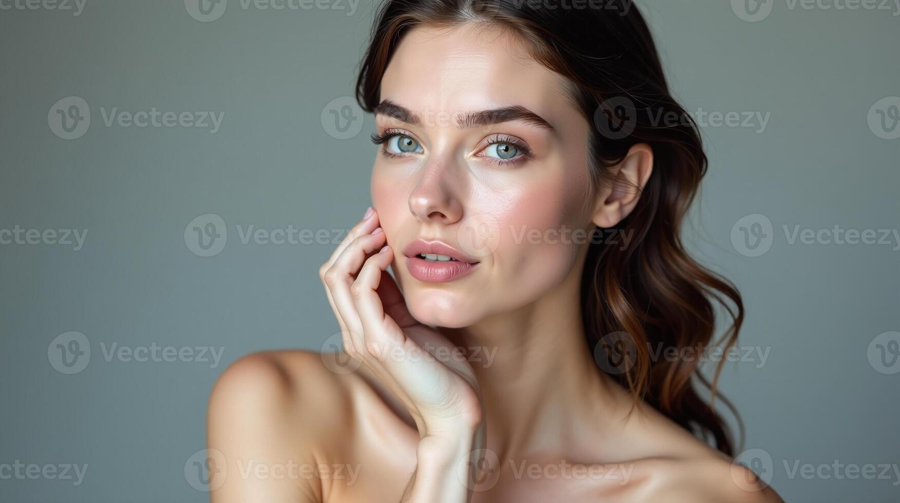 An elegantly poised individual showcases a captivating complexion. photo