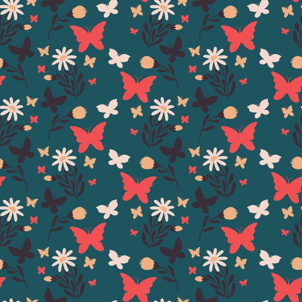 floral pattern with butterfly vector