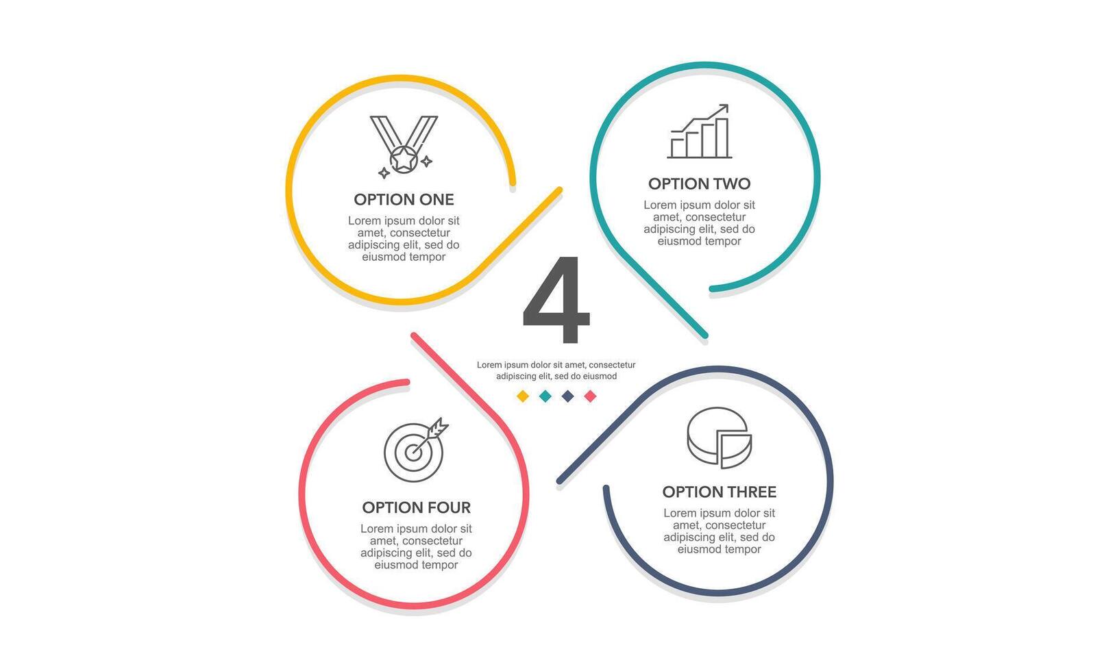 Workflow lines infographic. The pie chart is divided into 4 parts. Presentation, Plan, Information and Strategy. vector
