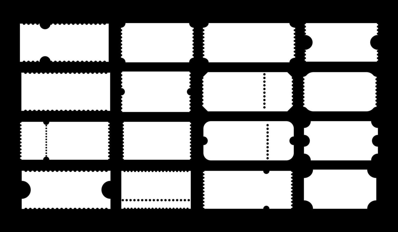 Admit one tickets mockups. Empty flat templates. Ticket pattern for cinema, circus, theater, festival, casino, club. Boarding simple blanks, lottery, sale minimalist coupons. Blanks backgrounds layout vector