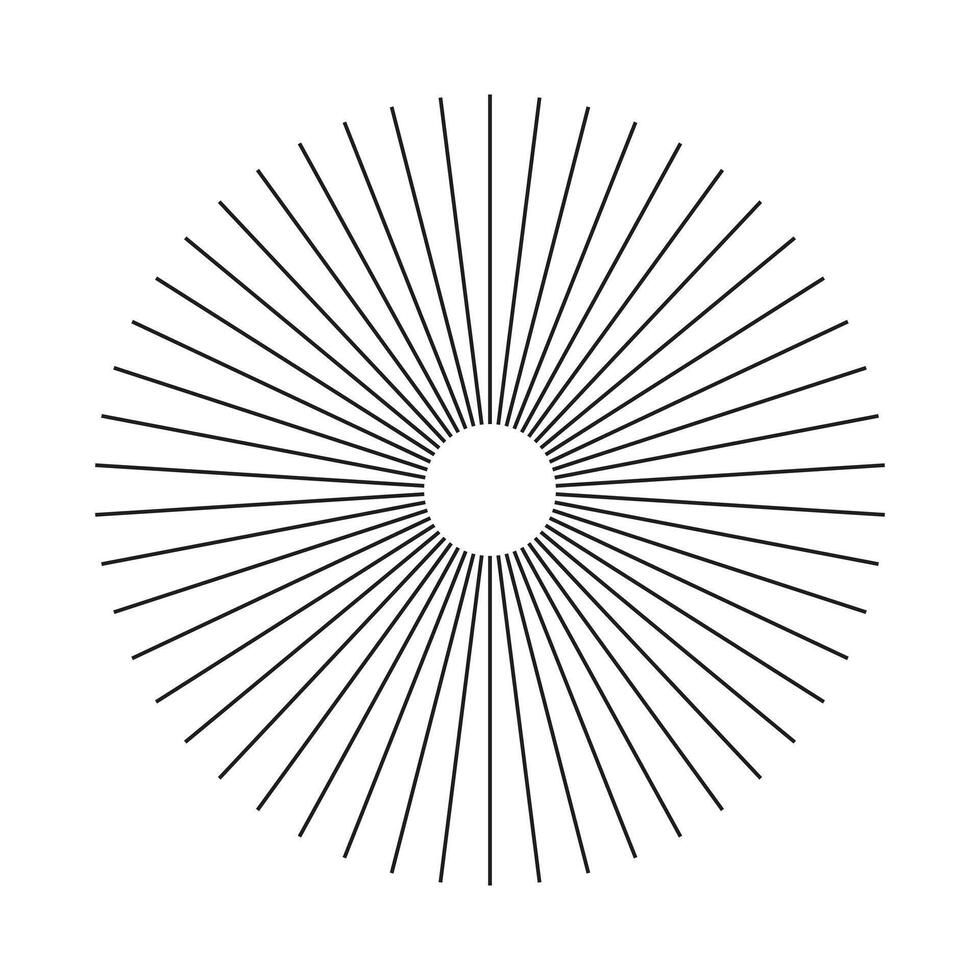 Sun star rays, black burst. Radial circle radiation lines element. Circulars lines beams icon. Spokes with radiating stripes grid template. Abstract illusion geometric graphic pattern. vector