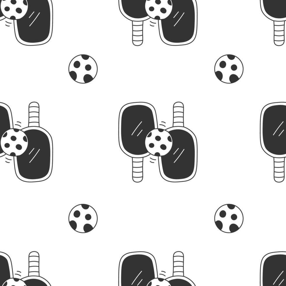 Pickleball Paddle Ball Doodle Seamless Pattern vector