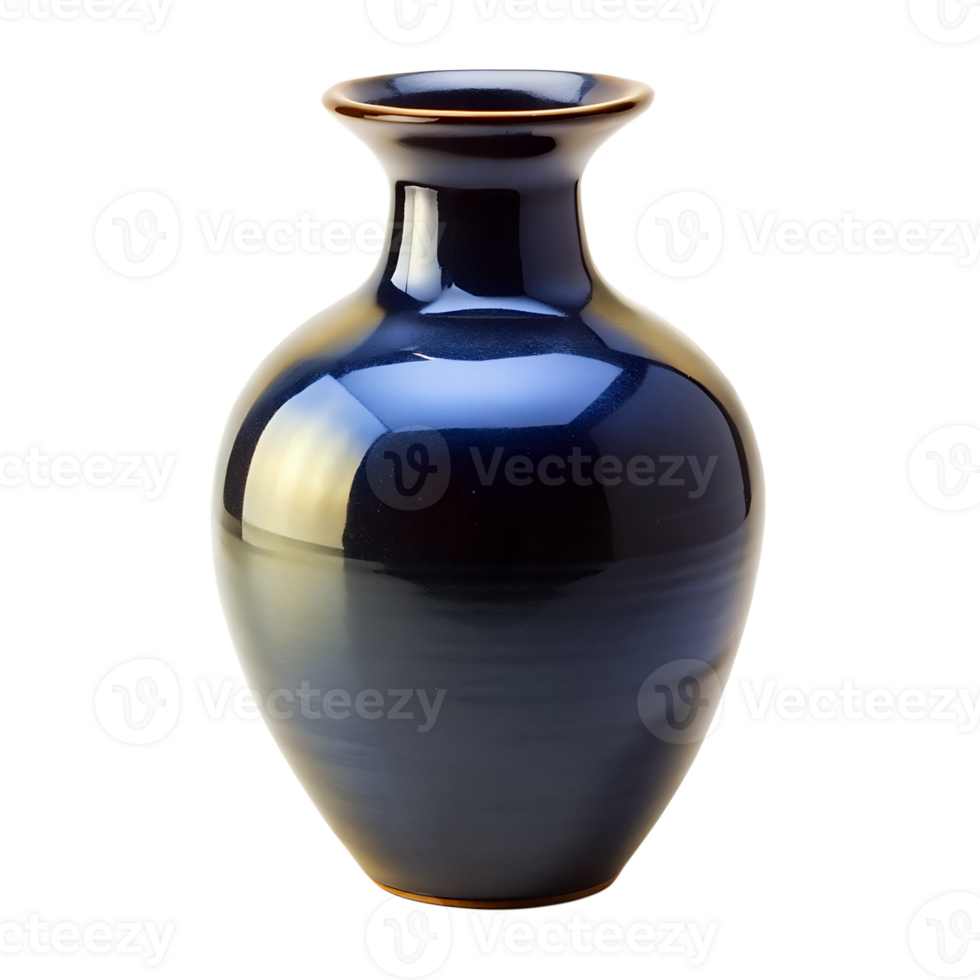Elegant Dark Blue Ceramic Vase with Glossy Finish and Subtle Brown Accents a Beautiful Home Decor Item png