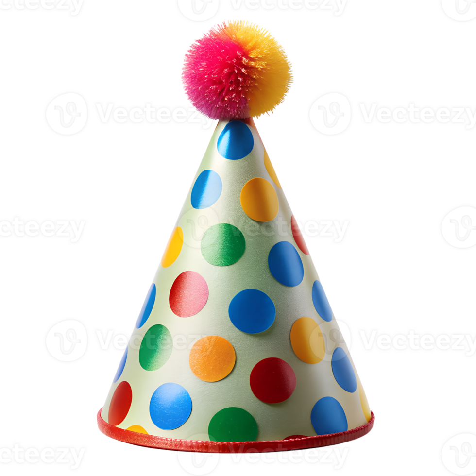 Colorful Party Hat with Pom isolated on transparent background Pom Top and Polka Dots png