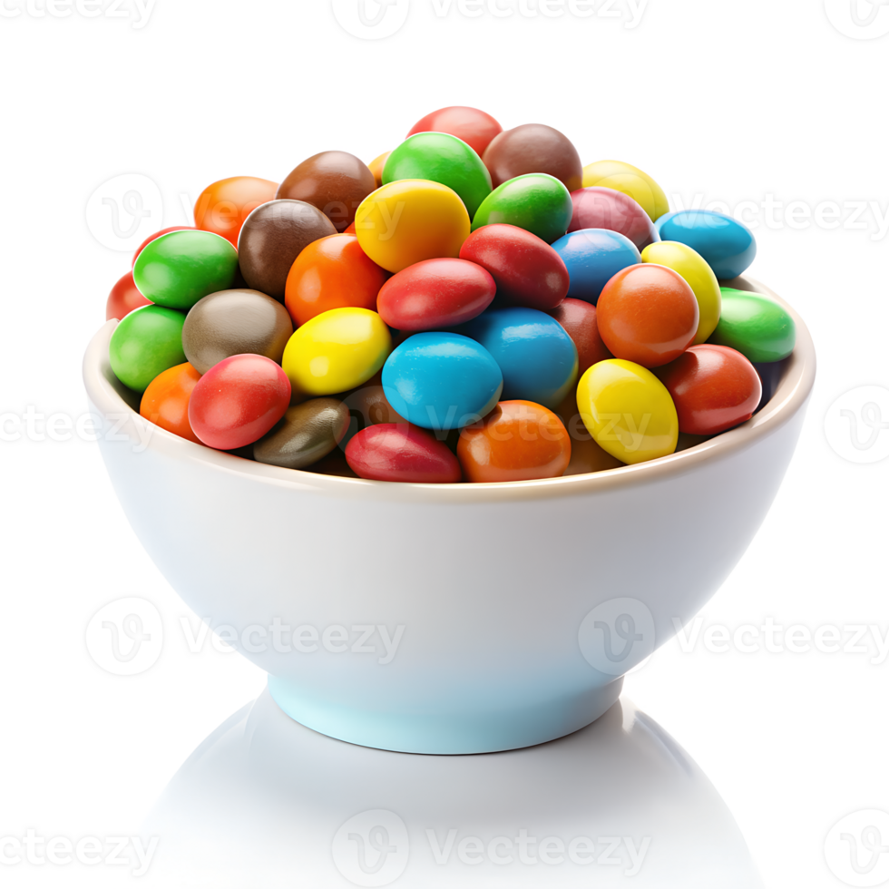 A bowl full of colorful candy isolated on transparent background coated chocolates a delightful assortment of sweets png