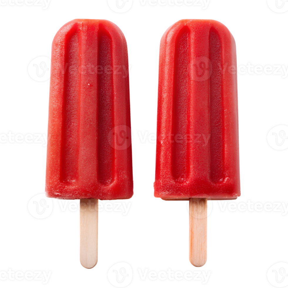 Two Red Strawberry Ice Pops on isolated on transparent background Black Background Refreshing Summer Treats Frozen Dessert png