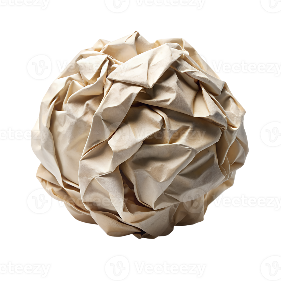 A crumpled ball of beige paper showing texture and folds png