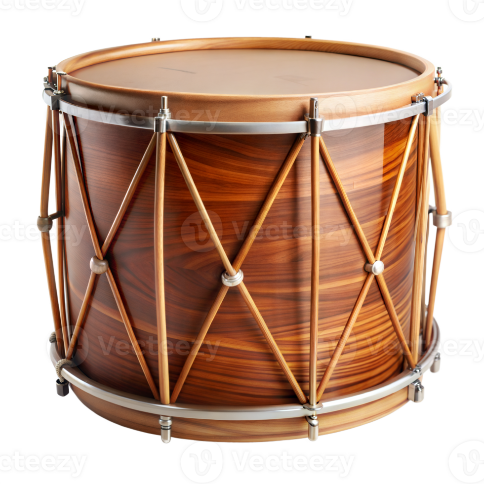 A Stunning Wooden Drum with isolated on transparent background Intricate Design and Elegant Craftsmanship png