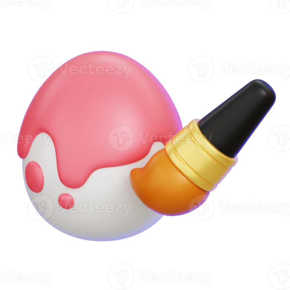 Easter egg and paint brush isolated. 3D render illustration png