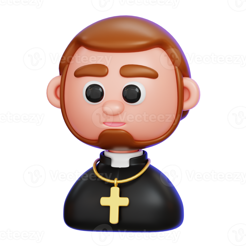 Catholic priest with cross cartoon character isolated. 3D render illustration png