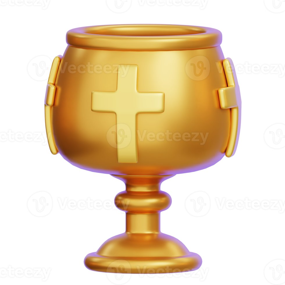 Golden cup chalice isolated. Happy easter celebration. 3D render illustration png