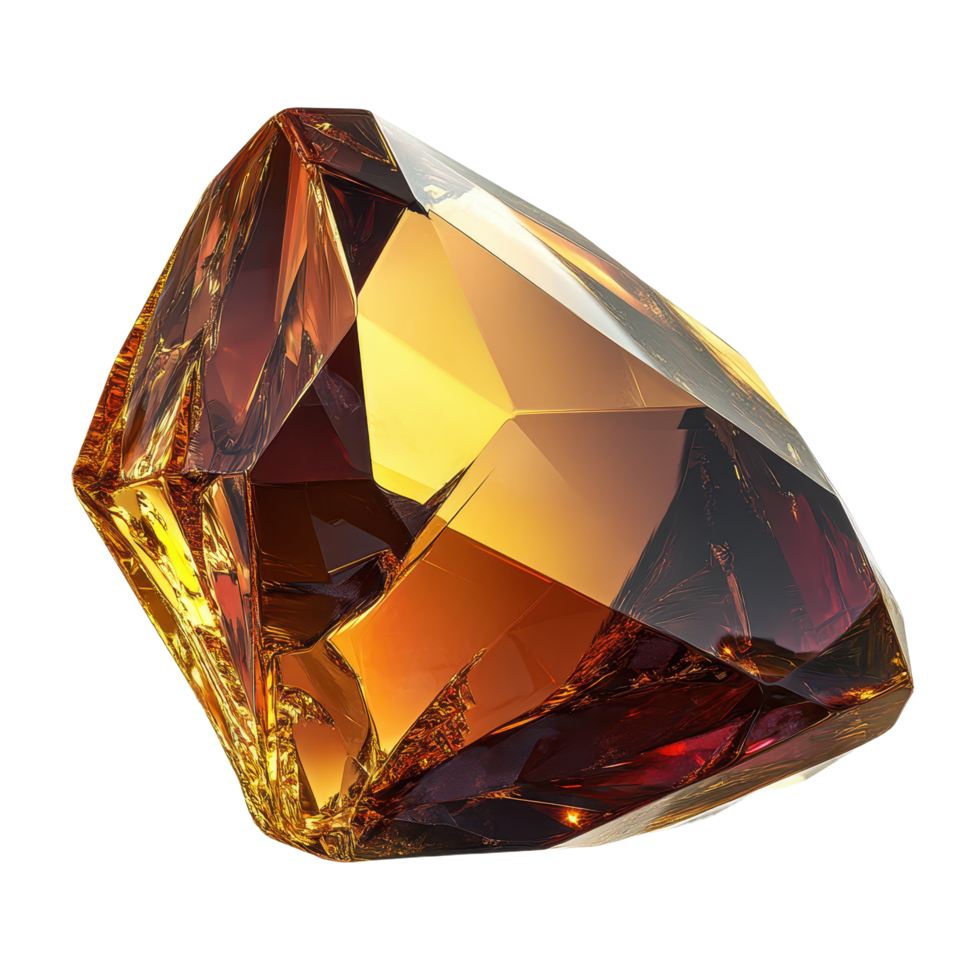A captivating cut gemstone Its facets reflect golden light showing off rich amber and fiery hues Precious stone png