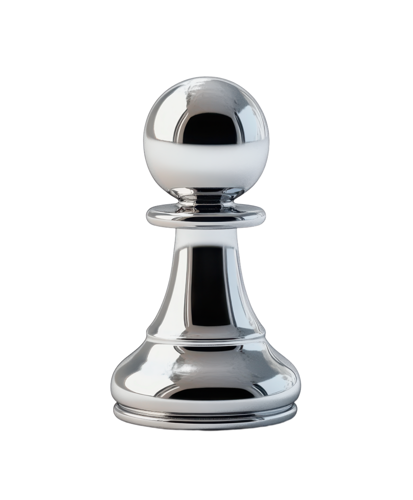 A gleaming silver chess piece stands ready for a strategic game reflecting light with polished precision against a stark transparent backdrop png