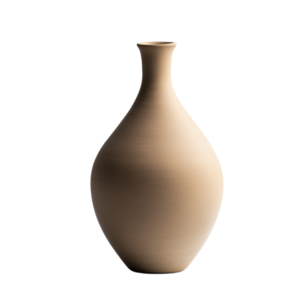 Elegant earthenware vase with a minimalist form perfect for showcasing floral arrangements or as a standalone decor piece against a transparent background png