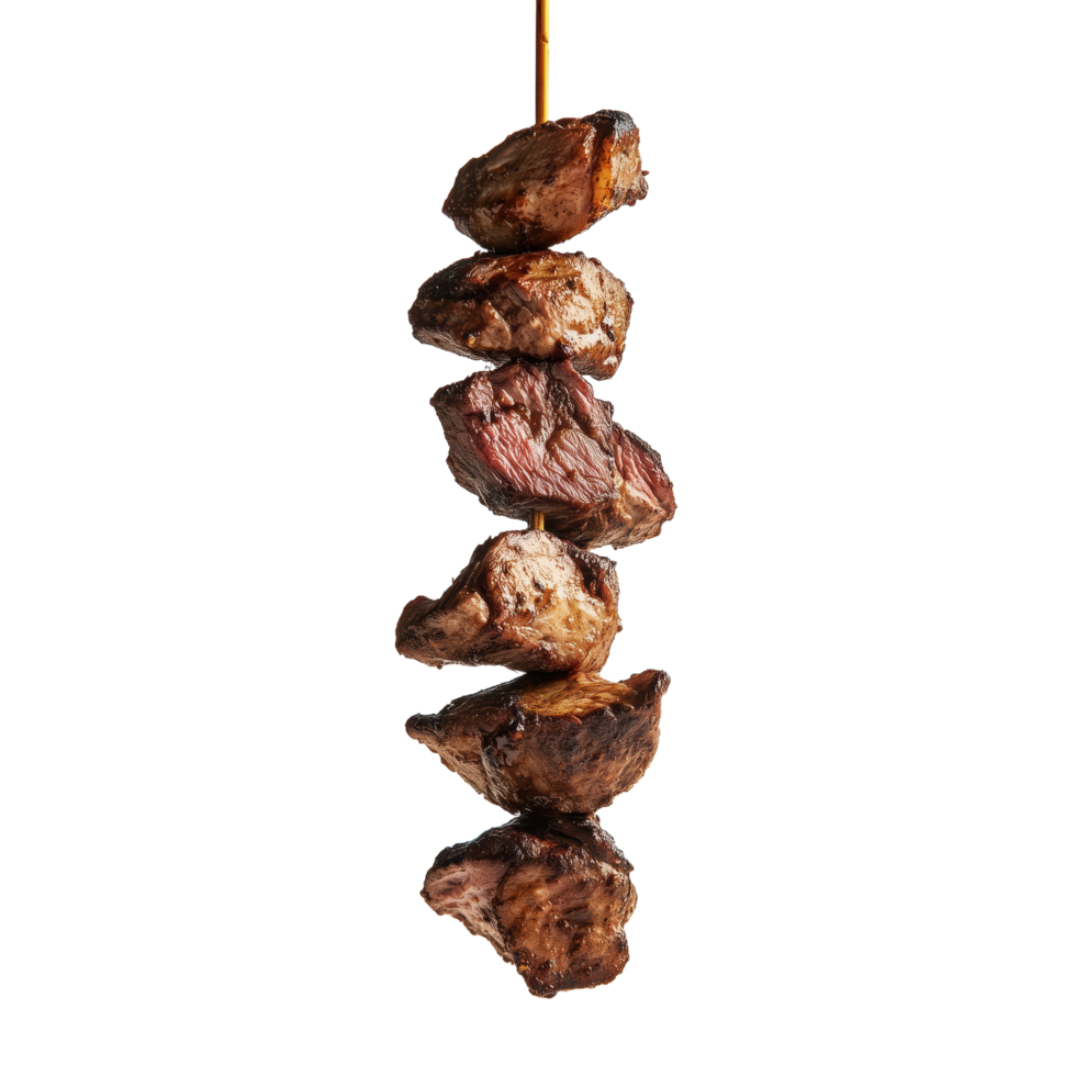 Grilled meat skewer with chunks of beef Perfect for appetizers Isolated on transparent background for easy editing png
