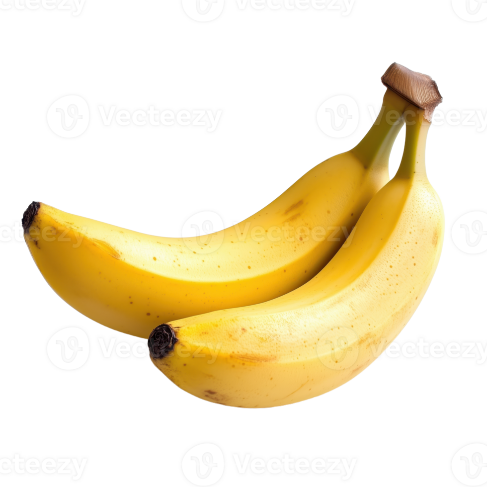 Pair of ripe bananas isolated on a transparent background showcasing their yellow peels and natural curves ready to be enjoyed png