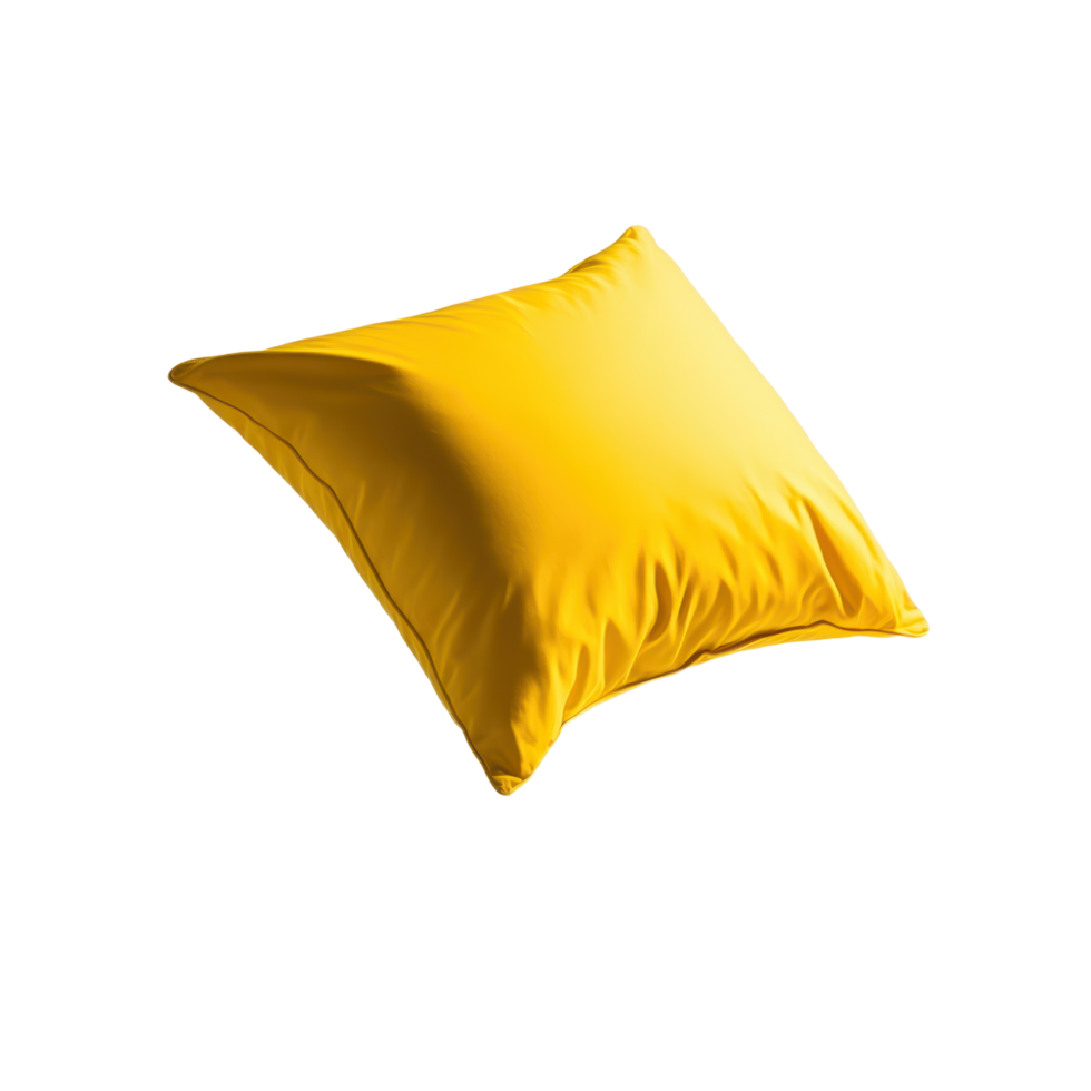 A vivid yellow square pillow isolated against a backdrop casting subtle shadows that enhance its form Cozy home decor png