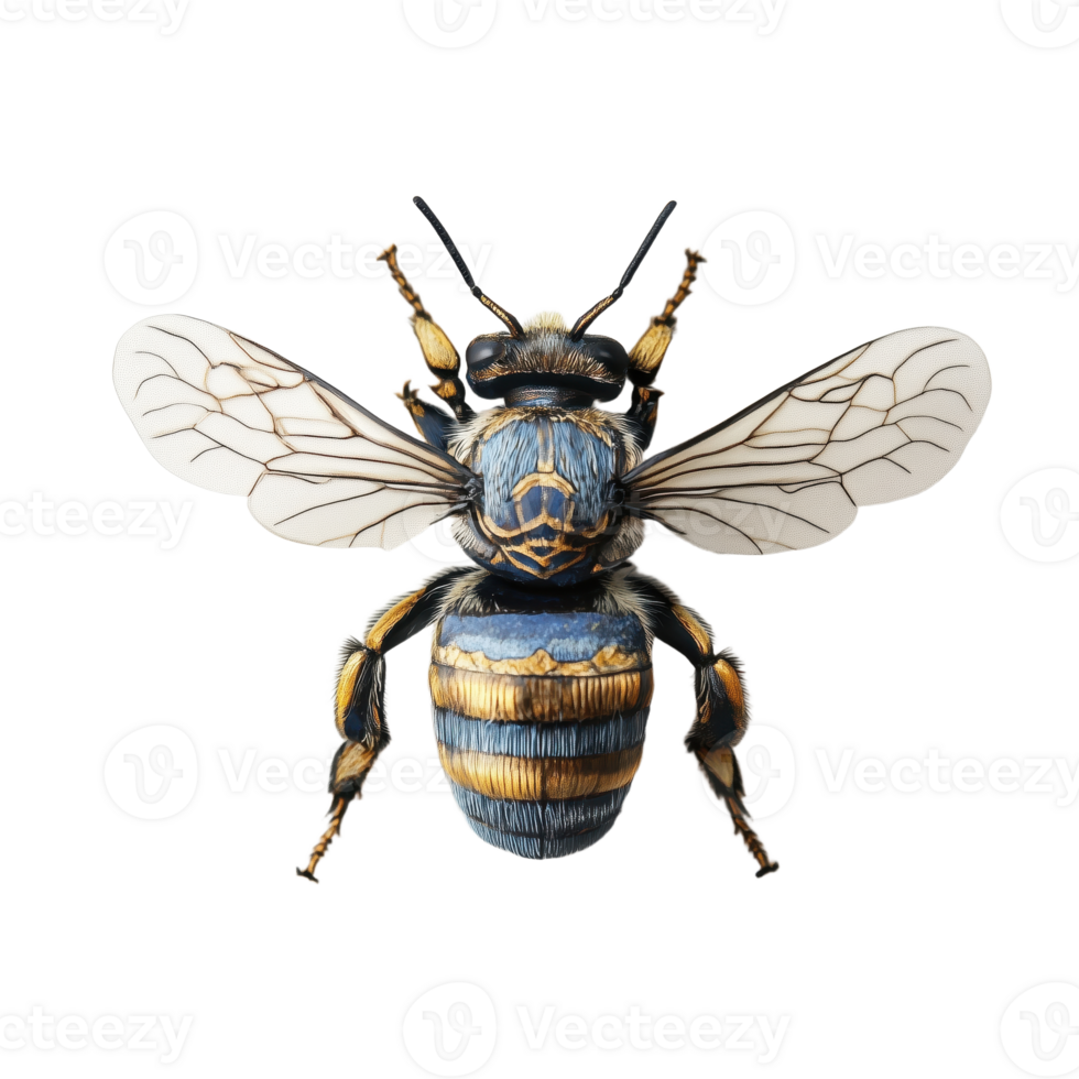 Striking Bee Illustration A detailed rendering of a bee featuring intricate patterns and vibrant colors set against a transparent background png