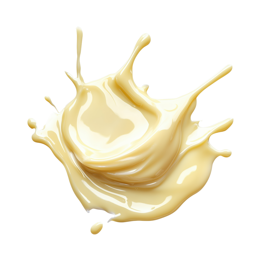 Beige liquid splash on a transparent backdrop creating dynamic movement Creamy color suggestive of sweet sauces or lotions Viscous texture png