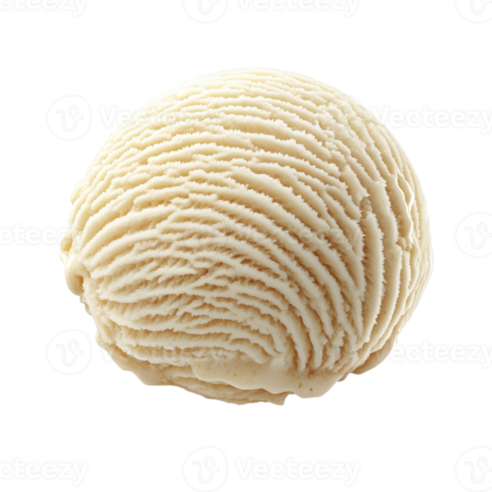 A perfectly formed scoop of vanilla ice cream its smooth surface rippled with texture against a dark background Delicious dessert treat png