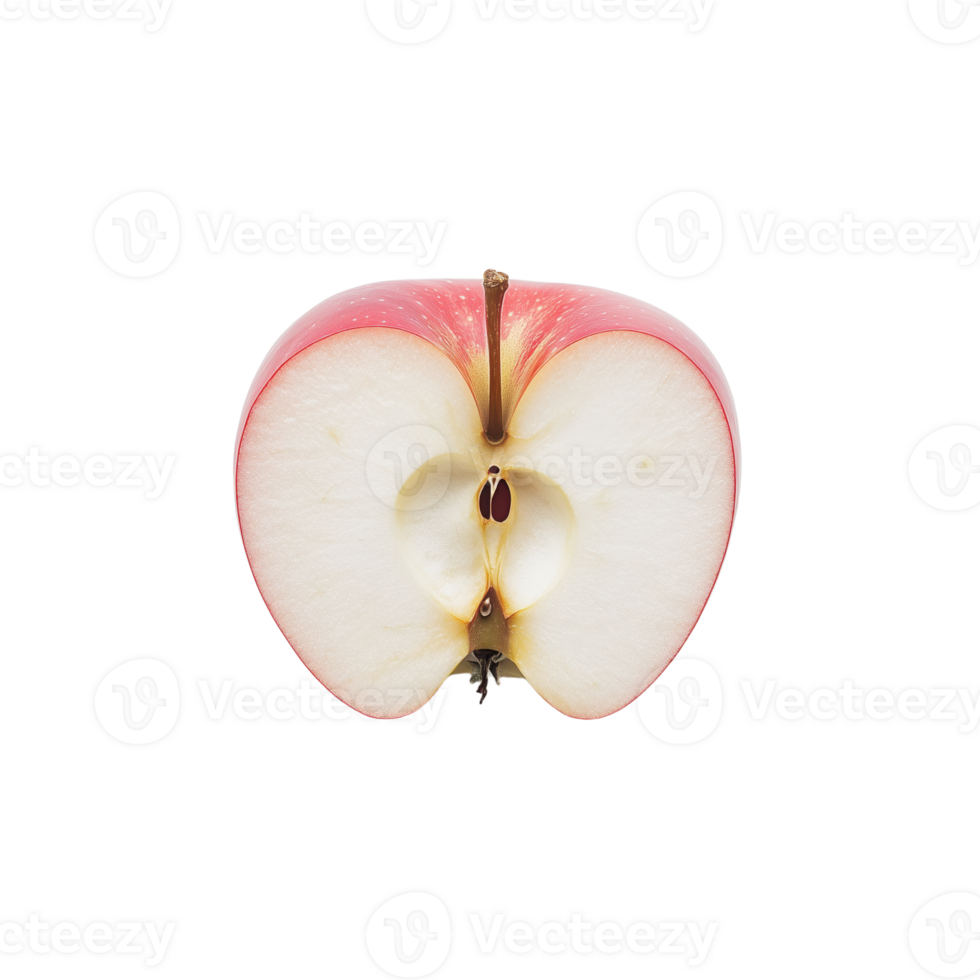 Sliced Apple Half of a juicy red apple reveals its core and seeds against a stark Crisp and fresh produce png