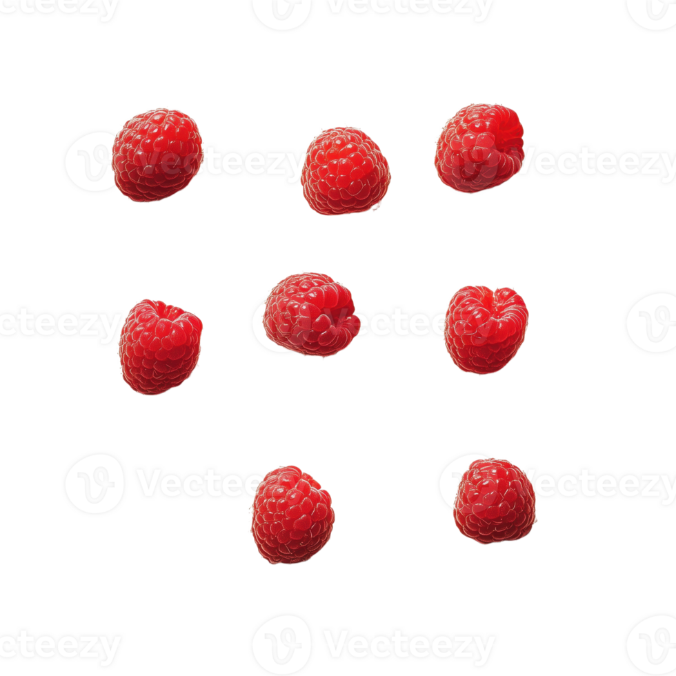 A vibrant display of fresh raspberries against a stark background highlighting their natural texture and deep red color png