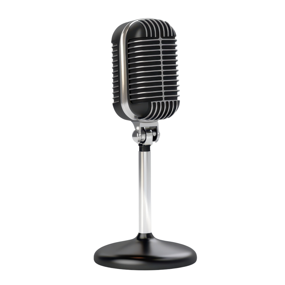 Classic microphone design silver and evoking retro vibes and broadcasting imagery on a transparent backdrop png