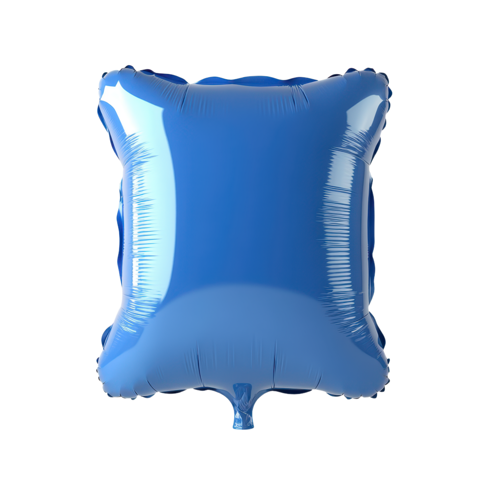 A shiny blue foil balloon shaped like a rectangular pillow floats against a transparent background perfect for party decorations png