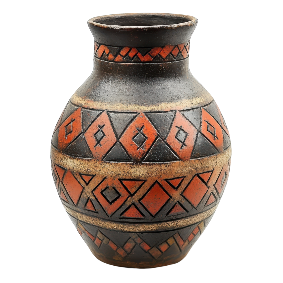 Handcrafted earthenware vase with geometric pattern A timeless piece that will add rustic charm to any space Perfect for displaying flowers png