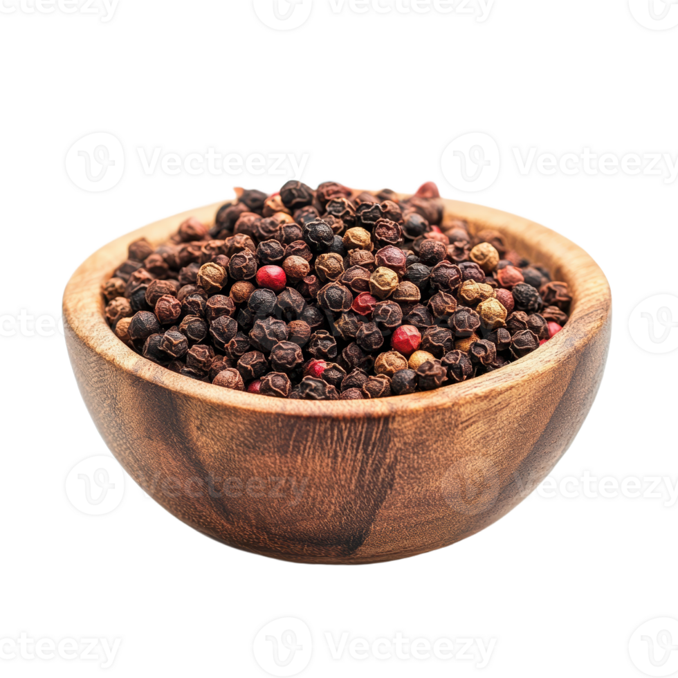 Bowl brimming with colorful peppercorns offering a visual delight of culinary flavor and spice against a sleek transparent backdrop png